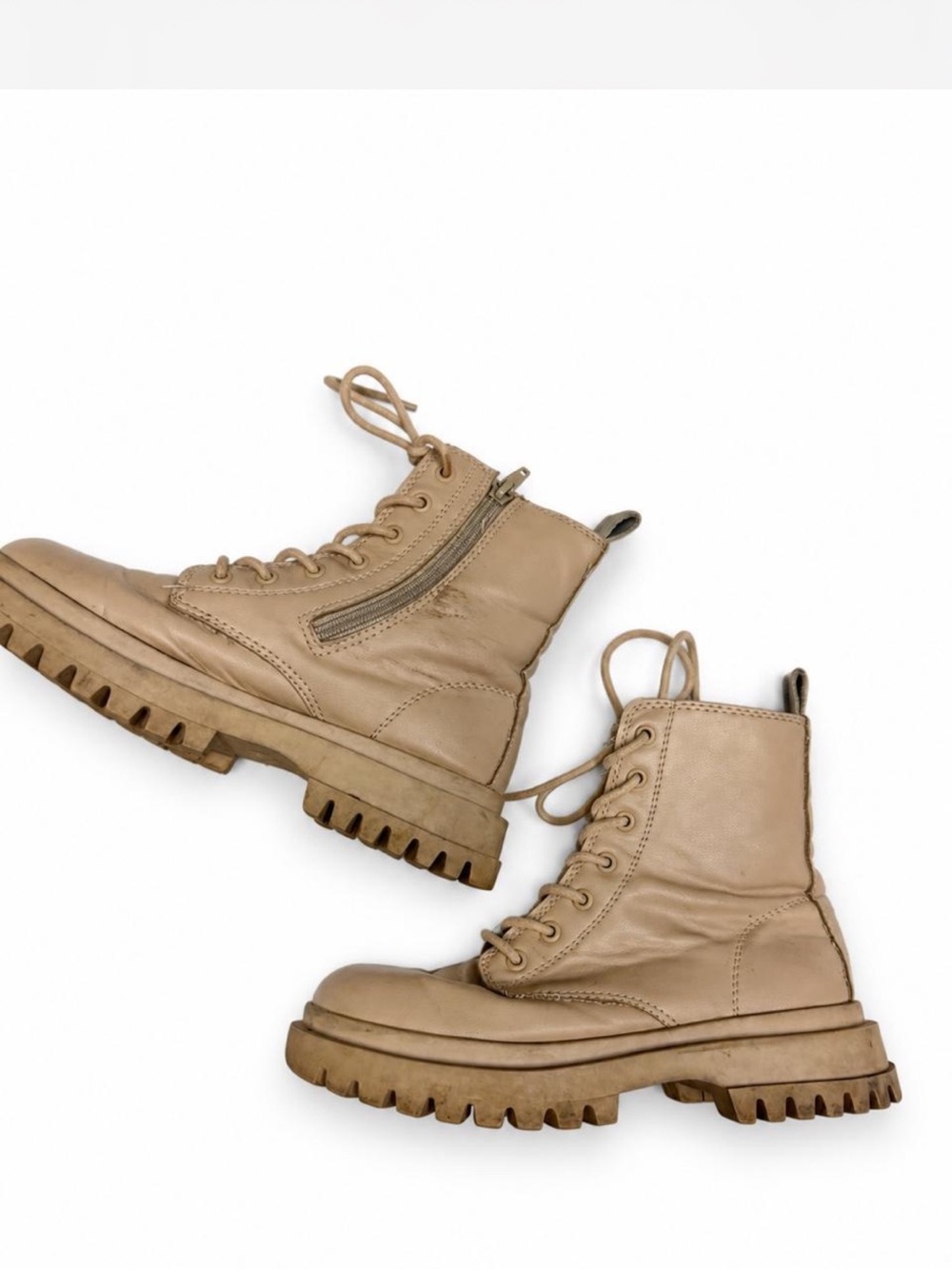 Women's Chunky Lace-Up Combat Boots in Beige